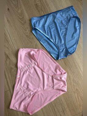 2 for 1 Pink & Blue Satin High Waisted Brief Plus Size Women Panties Size: 9/2X